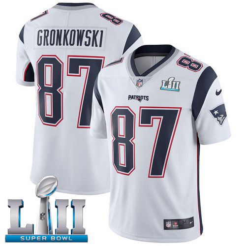 Nike Patriots #87 Rob Gronkowski White Super Bowl LII Men's Stitched NFL Vapor Untouchable Limited Jersey